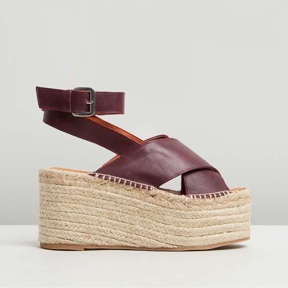 ALOHAS Shoes - Alohas Vegas Platform Burgundy Leather Espadrille Sandals Size 37